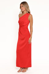 Nadia One Shoulder Maxi Dress - Red Jacquard Satin