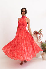 Primrose Halterneck Maxi Dress - Red Floral