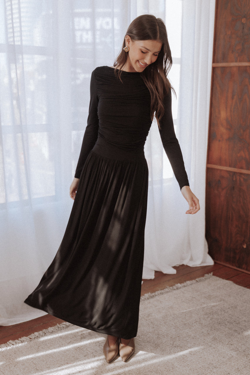 Shirley Long Sleeve Maxi Dress - Black