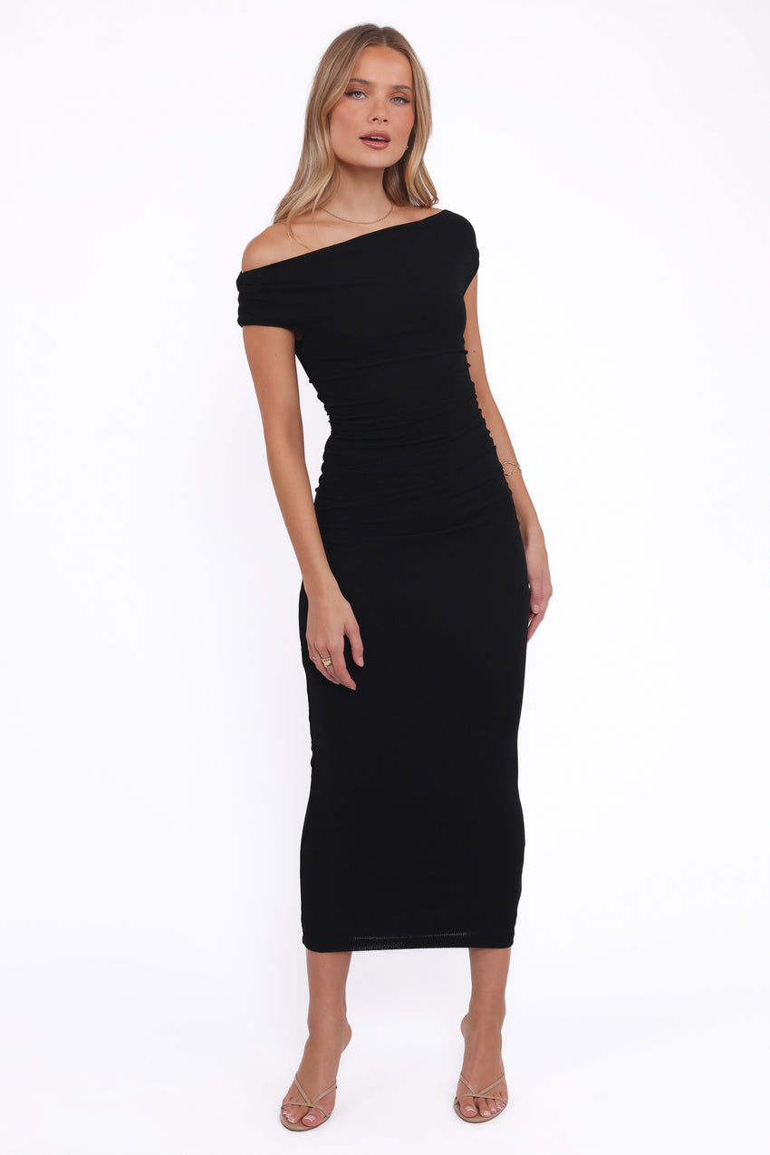 Spencer Off Shoulder Midi Dress - Black