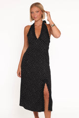 Stasia Maxi Halter Dress - Black White