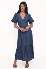Steele Puff Sleeve Midi Dress - Dark Denim