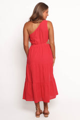 Teresa One Shoulder Midi Dress - Red