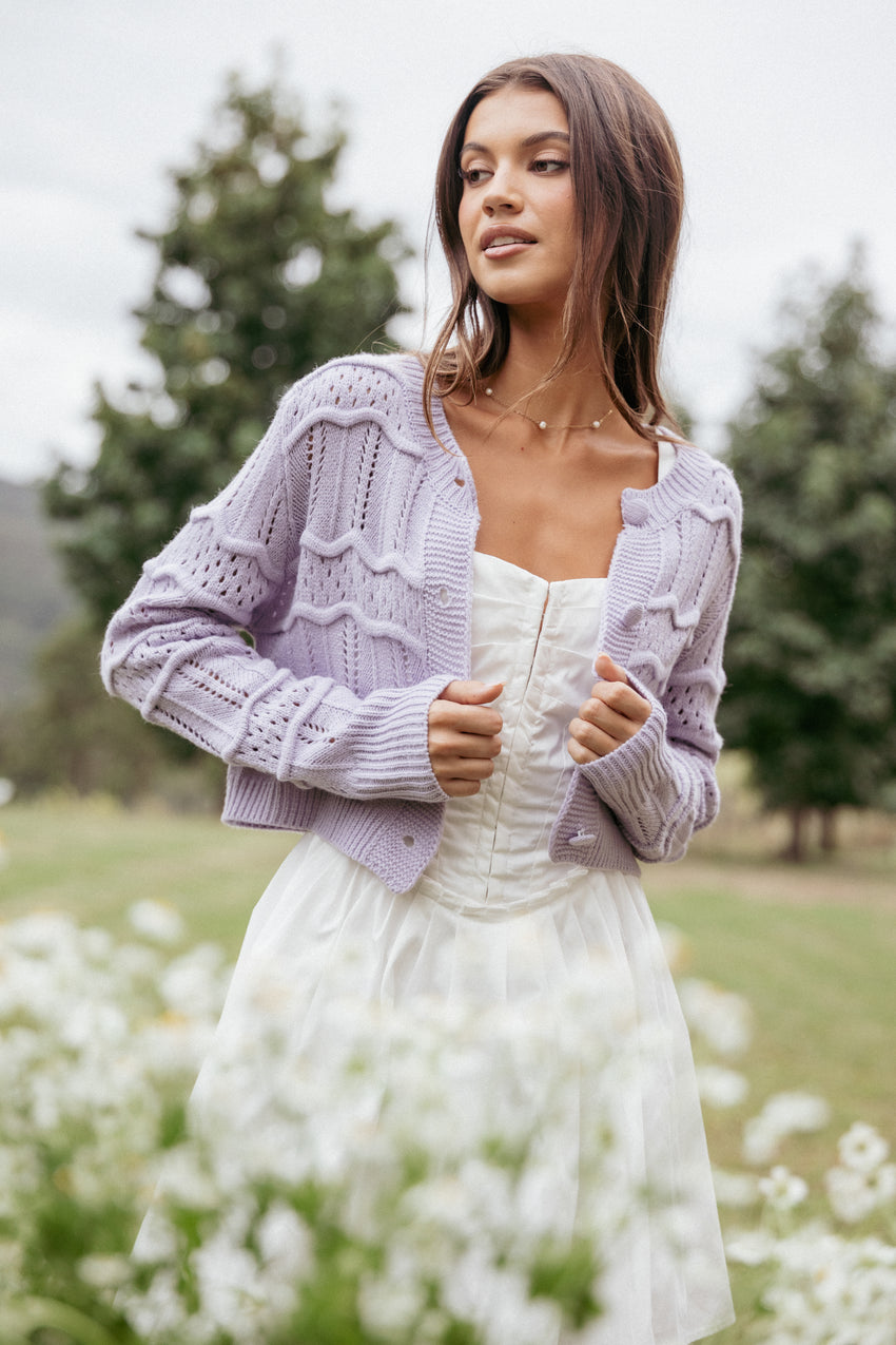 Aidy Crop Button Front Cardigan - Lilac