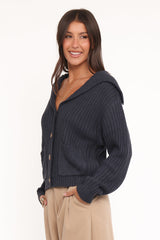Amelia Oversize Collar Button Cardigan - Navy