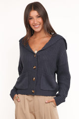 Amelia Oversize Collar Button Cardigan - Navy