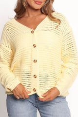 Carrie Button Front Cardigan - Yellow