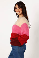 Giovanna Crewneck Multi Stripe Knit Sweater - Berry
