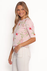 Keegan Flower Knit Sweater - Pink