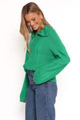 Leon Quarter Zip Cable Knit Sweater - Green