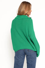 Leon Quarter Zip Cable Knit Sweater - Green