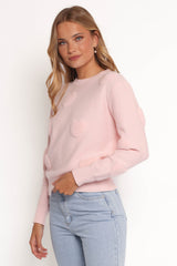 Orlenda Heart Knit Sweater - Pale Pink