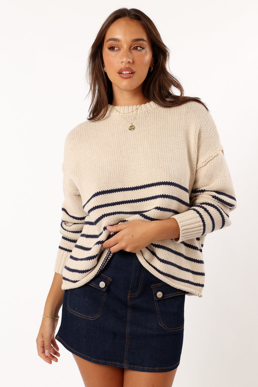 Tenzie Stripe Knit Sweater - Natural Navy