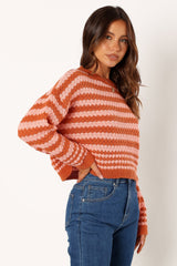 Yasmin Striped Crewneck Knit Sweater - Orange Pink