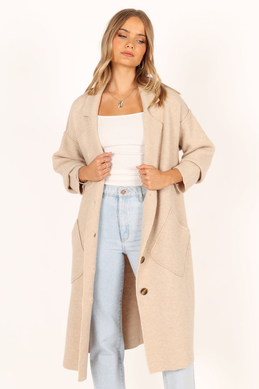 Ivy Button Front Coatigan - Oatmeal
