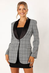 Veronica Contrast Lapel Blazer - Grey