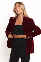Zpya Single Button Velvet Blazer - Berry