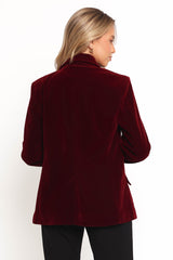 Zpya Single Button Velvet Blazer - Berry