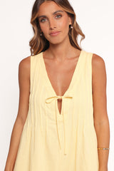 Kallie Tie Front Romper - Butter Yellow