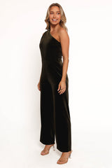Xita Velvet One Shoulder Jumpsuit - Olive