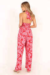 LeLe Halter Jumpsuit - Red/Pink