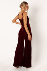 Lexie Velvet Jumpsuit - Burgundy