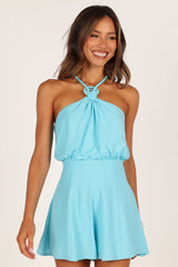 Nadine Halter Romper - Aqua
