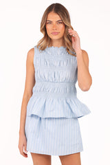 Daisy Skirt Set - Blue White Stripe