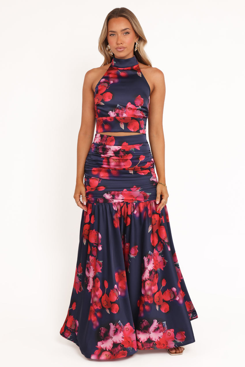 Freda Halter Skirt Set - Navy Floral