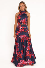 Freda Halter Skirt Set - Navy Floral