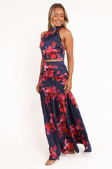 Freda Halter Skirt Set - Navy Floral