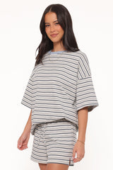 Hellen Stripe Short Set - Blue/Cream Stripe