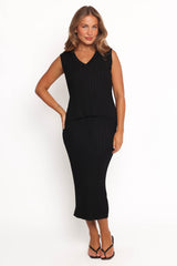 Richelle Ribbed Knit Skirt Set - Black