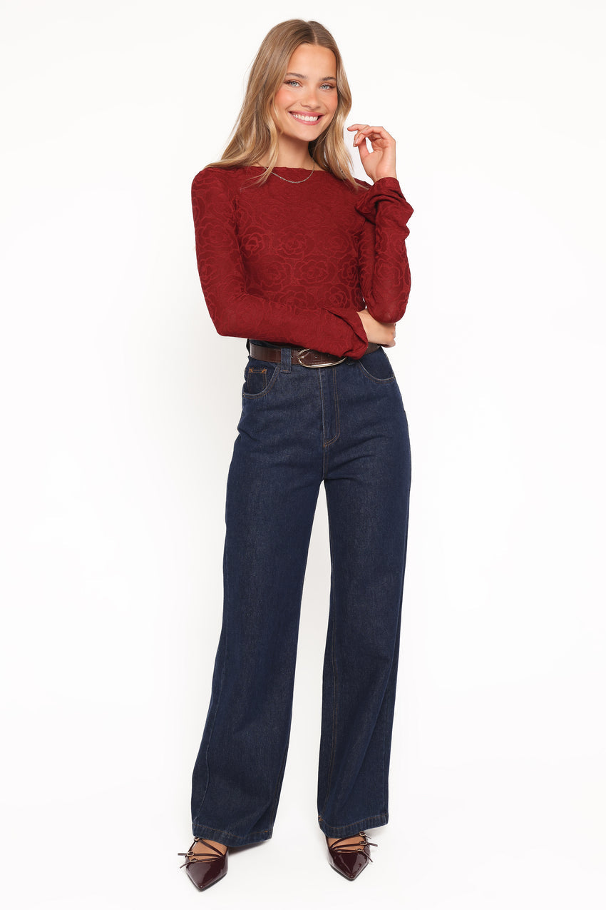Jasmine Long Sleeve Lace Top - Red