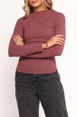 Nissa Long Sleeve Top - Chocolate Cherry