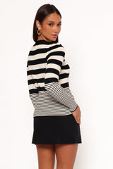 Sorella Cardigan Top - Black Cream Stripe