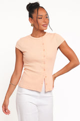 Tatum Asymmetrical Knit Top - Coral