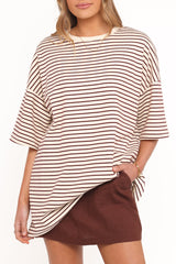 Wilda Oversized Tee - Cream Tan Stripe
