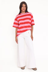 Zestora Tee - Red Pink Stripe